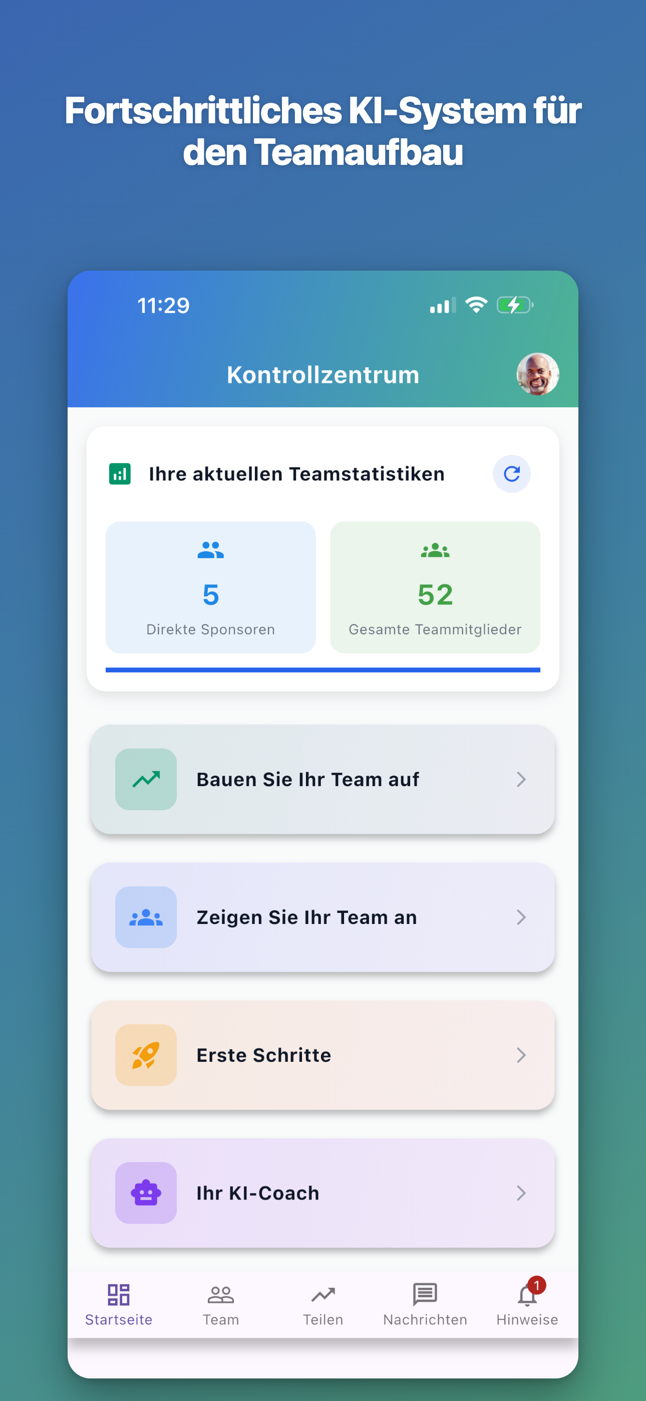 Fortschrittliches KI-System für den Teamaufbau