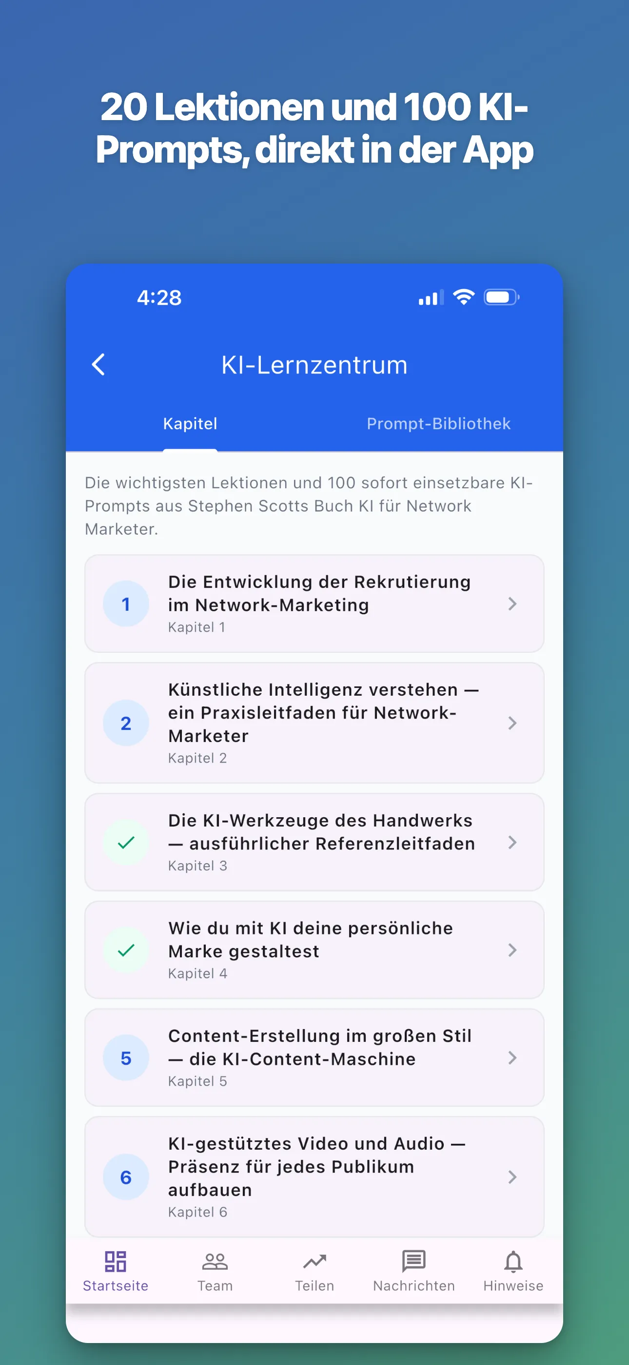 KI-Lernzentrum — 20 Lektionen, 100 Prompts